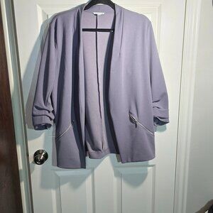 Women's Light Purple Blazer, Open Front, Zipper Detail, 3/4 Length Sleeve, XL